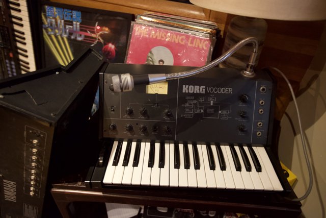 Vintage Synthesizer and Microphone