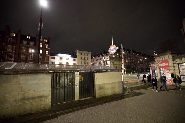 Night Scene at London Underground Station Entrance