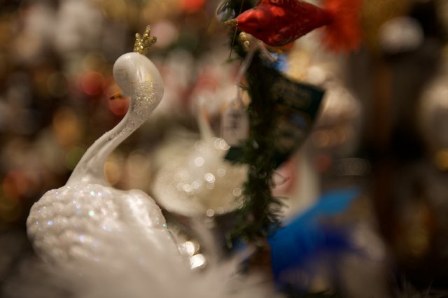 Glittering Swan Ornament on Christmas Tree