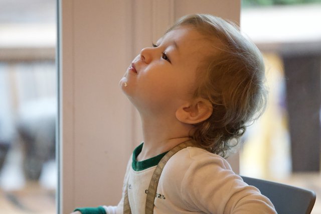 Young Child Gazing Upward in Wonder