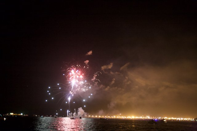 Sparkling Fireworks Display Over Water