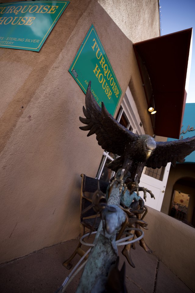 Bronze Eagle Sculpture Outside Turquoise House Shop