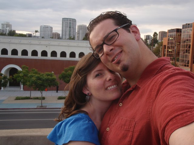 Couple's Selfie Against Los Angeles Urban Skyline