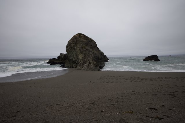 Solitary Sea Stack on a Misty Northern California Beach