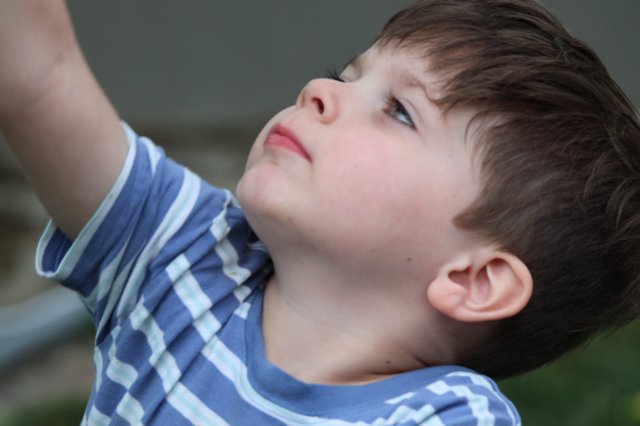 Young Boy Gazing Upward in Peaceful Contemplation