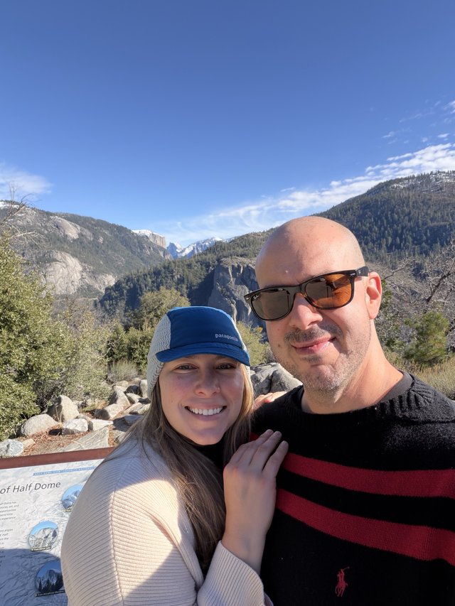 Couple Smiling at Half Dome Overlook Yosemite