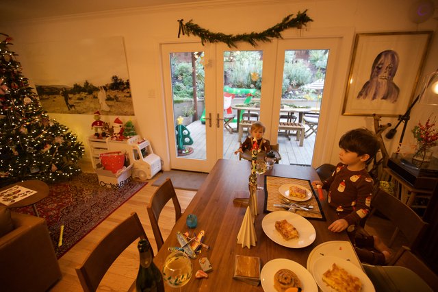 Family Christmas Breakfast with Festive Home Decorations