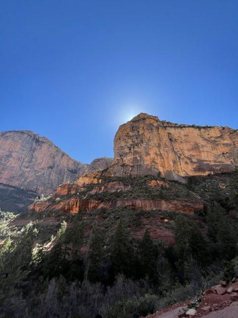 Bright Sky and Majestic Rocks in Zion National Park