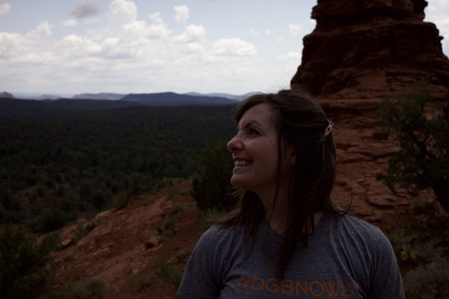 Woman Smiling at Sedona Red Rock Overlook