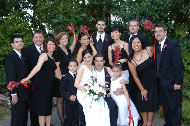Black and White Wedding Party Portrait Outdoors