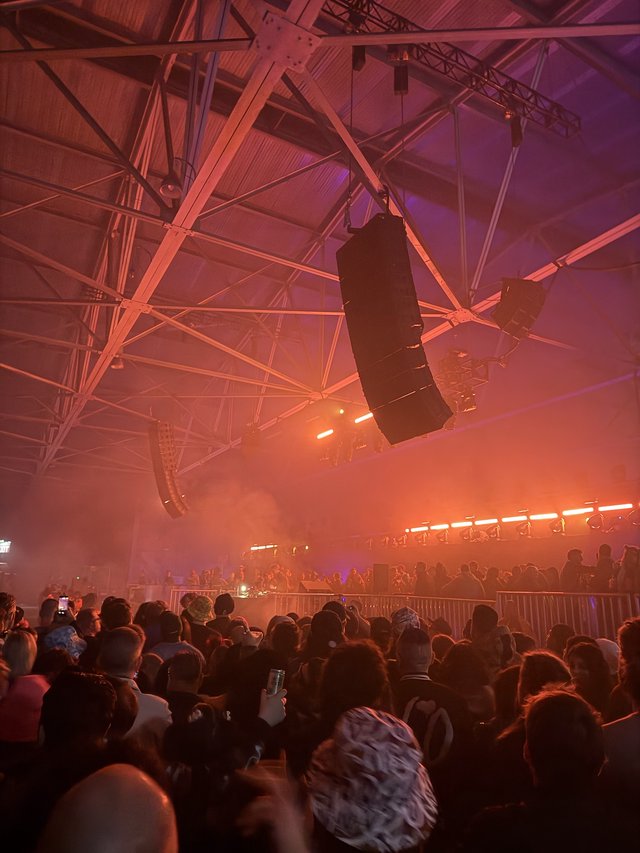 Skrillex Concert in Atmospheric Fog and Neon Lighting