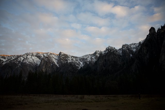 Winter Dawn Light on Yosemite Valley Cliffs