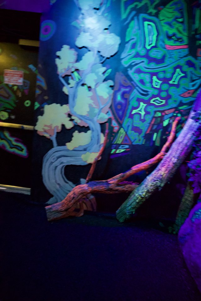 Neon Graffiti Art Installation with Tree Branch Sculpture