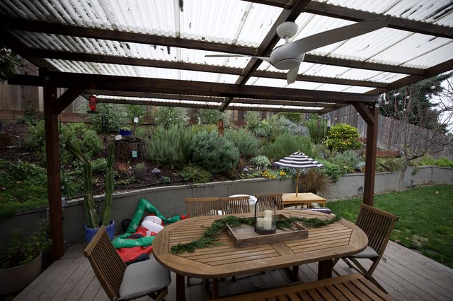 Covered Deck Garden Retreat with Holiday Decorations