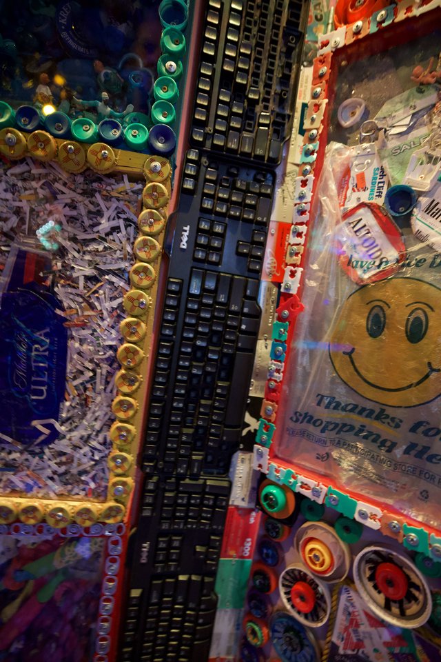 Eclectic Art Installation with Recycled Materials and Computer Keyboard