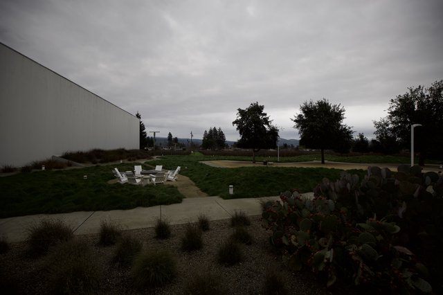 Overcast Evening at Modern Outdoor Courtyard Seating Area