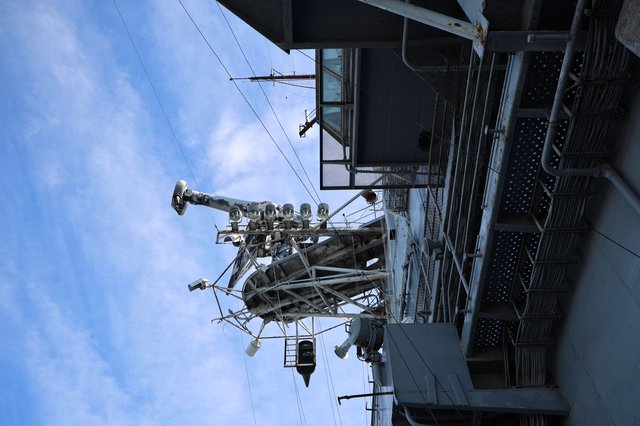 Industrial Communications Tower Against Blue Sky at USS Hornet