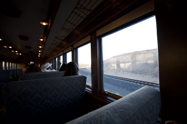 Contemplative Train Journey Through Desert Landscape