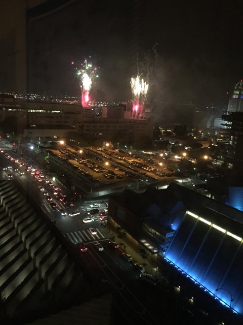 Fireworks Ignite Over the Cityscape