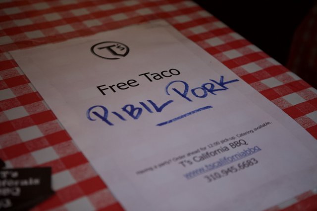 Free Taco Sign on Table at Plata Wine Party