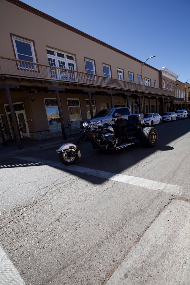 Custom Trike Motorcycle on Historic Southwestern Main Street