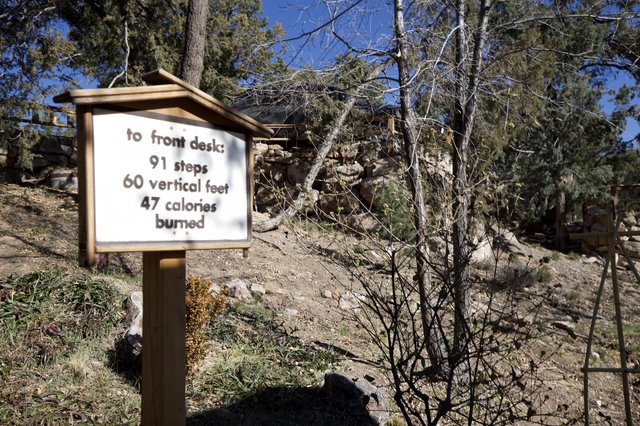 Fitness Trail Sign in Mountain Forest Setting