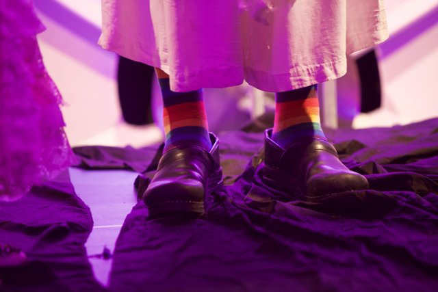 Rainbow Socks and Black Shoes