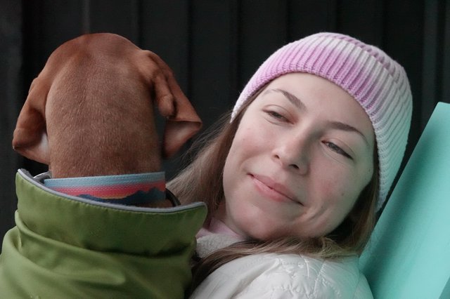 Relaxing Moment with Dog on Sunny Day