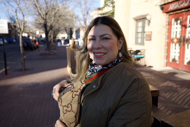 Fashionable Woman on Sunny Santa Fe Street
