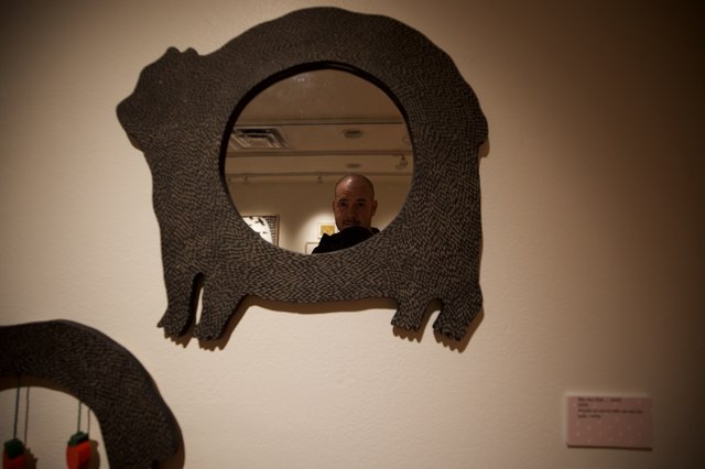Self-Portrait in Bear-Shaped Mirror at Art Gallery