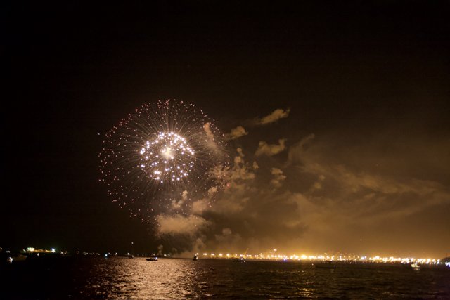 Spectacular Fireworks Display Lighting Up the Night Over Water