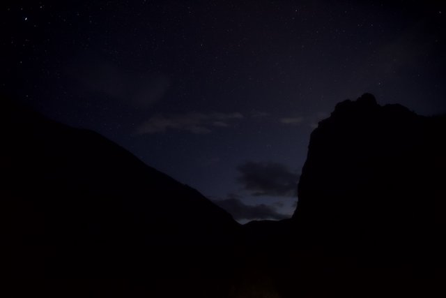 Majestic Mountain Silhouette Under Starry Night Sky