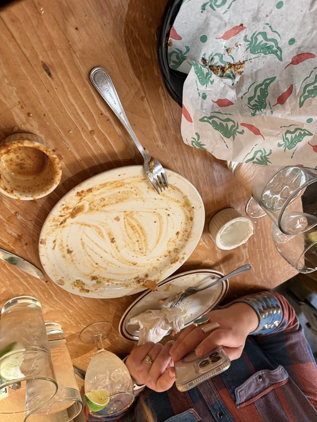 Post-Meal Contentment: Empty Plates and Lingering Conversation