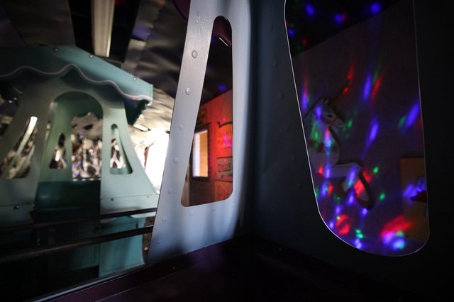 Industrial Space with Colorful Light Projection