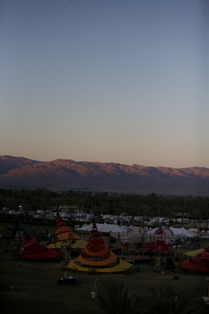 Sunset over Coachella Mountains and Tents