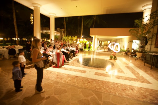 Nighttime Gathering at Resort Fountain