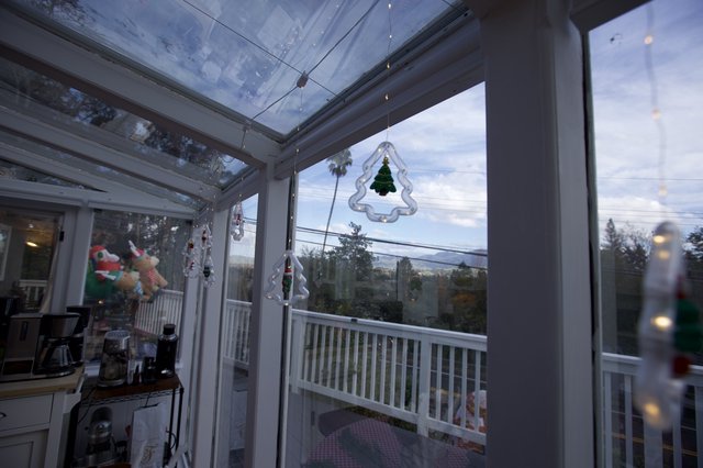 Christmas Decorated Sunroom with Holiday Ornaments at Dusk