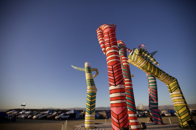 Colorful Urban Sculptures in a Parking Lot
