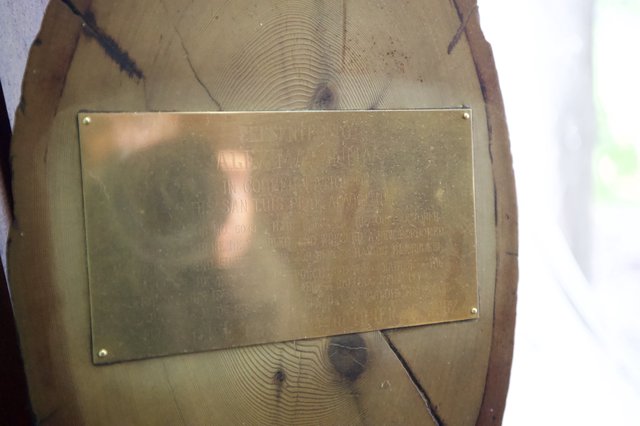 Weathered Brass Memorial Plaque on Wooden Post