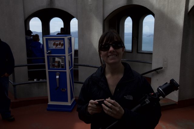 Smiling Tourist at Coit Tower Observation Deck
