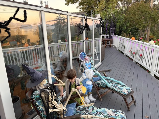 Halloween Deck Decorated with Spooky Spider Decorations