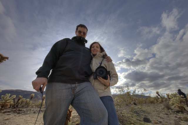 Couple Posing Amid Joshua Tree Desert Landscape