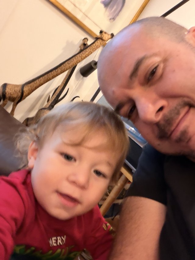 Father and Toddler Selfie at Home