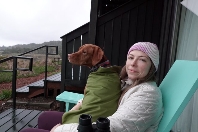 Cozy Moment: Woman and Dog on Deck