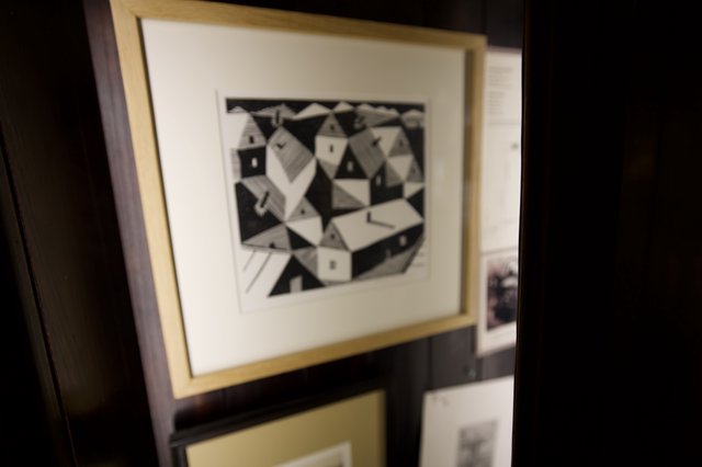 Framed Cubist Village Print in Gallery Display