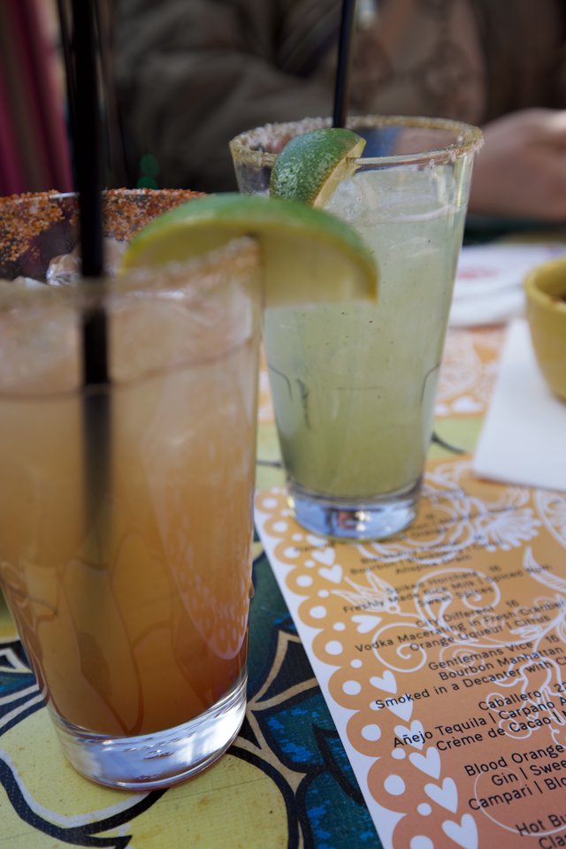Colorful Margaritas with Spiced Rims and Fresh Lime