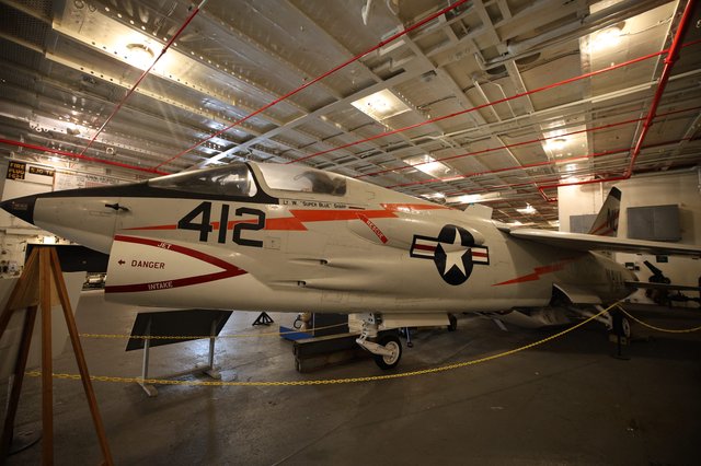 Historic US Navy Fighter Jet Displayed on USS Hornet