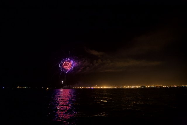 Bursting Fireworks over the Glittering Lake