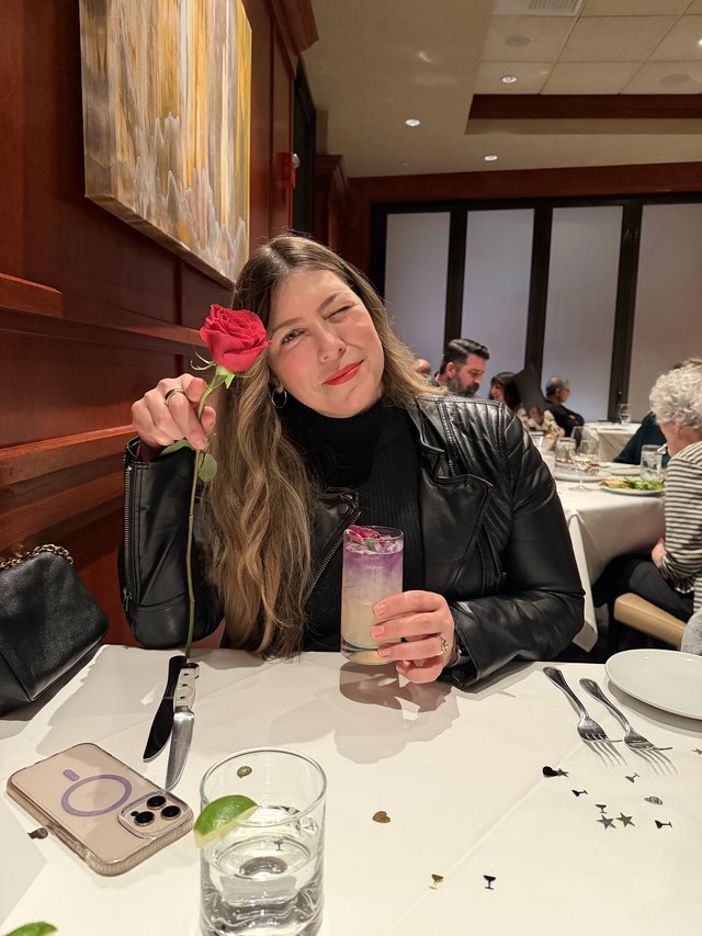 Elegant Dinner Portrait with Rose and Cocktail