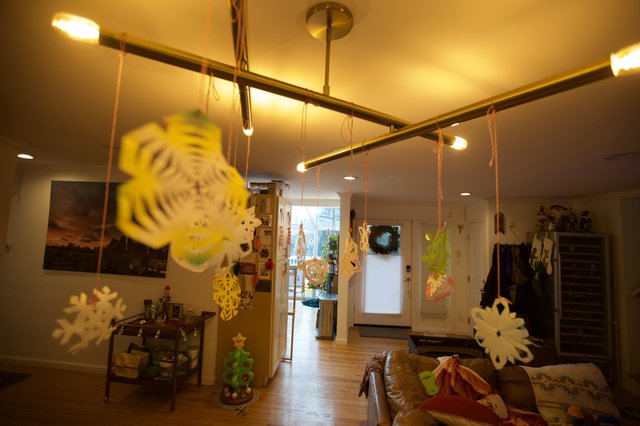 Festive Home Interior with Hanging Holiday Decorations